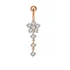 Anillo para el ombligo de acero inoxidable con diseño de flor rosa, mariposa, estrella de cinco puntas y girasol incrustado con circonitas, joyería para piercing europea y americana transfronteriza