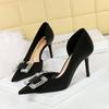322-AK75 Zapatos de Banquete para Mujer de Estilo Europeo y Americano de Tacón Fino y Alto, Boca Baja Puntiagudos, Laterales Huecos, Hebilla de Diamantes, Zapatos Individuales, Zapatos de Boda