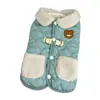 Ropa de Mascota Otoño e Invierno Algodón Acolchado Verde Bolsillo Oso Bordado Abrigo de Algodón Perro Pequeño Bichón Perro Teddy Ropa