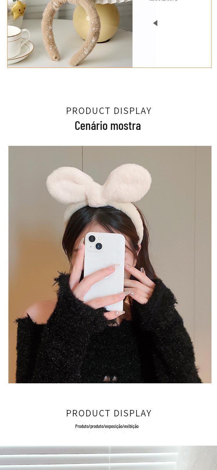 毛绒发箍兔耳蝴蝶结头箍详情页_05