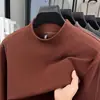 Moletom térmico de fleece autocalorífico dupla face para homens, novo modelo outono 2026, gola alta, espessado, quente, camisa de base de manga comprida