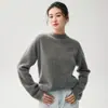 Chique sem esforço! Suéter de cashmere de alta qualidade, gola alta parcial, para mulheres, com design solto e barra enrolada, corte na altura do quadril e estilo quente que cobre o quadril.