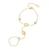 Corrente de dedo de pulseira designer de aço inoxidável 316L banhada a ouro 18k com pingentes de gota e pedra olho de gato, estilo leve e luxuoso, para mulheres