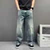 Marca de Ropa Urbana Americana de Moda Jeans de Mezclilla Lavados Desgastados Pantalones Casuales Largos de Pierna Recta para Hombre Pantalones Largos Casuales de Pierna Ancha Sueltos Desgastados