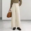 Calça de lã elegante de perna reta para mulheres, nova coleção outono/inverno 2026, cintura alta, cobre o quadril, perna larga, solta, casual, calça cropped, moderna