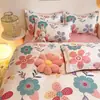 Juego de cuatro piezas de ropa de cama de color verde fruta liso, juego de tres piezas de sábana y funda de edredón para todas las estaciones, funda de edredón, colcha, sábana, funda de almohada