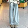 Calças casuais de outono e inverno de cintura alta, modeladoras, com caimento fluido, forradas com fleece e espessadas para aquecimento, calças jogger versáteis com design de cordão e pernas largas