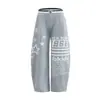 Calça casual estilo retro americano com estampas de número, letra e pentagrama, cós duplo, unissex, modelagem solta, calça longa wide leg para street dance, moderna