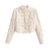 Fabricante mayorista de ropa para mujer transfronteriza 2026 estilo europeo y americano moda chaqueta con botones de doble botonadura ribeteada con volantes y cuello de encaje