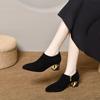Zapatos de tacón alto puntiagudos para mujer, primavera 2025, estilo británico, sencillos, elegantes, negros, de boca profunda, de moda, con tacón grueso y tobillo.