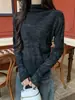 Camisa base tie-dye de veludo com gola semimédia para mulheres, nova T-shirt de manga comprida quente slim fit de outono e inverno