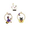 Anime Bruja Gato Aleación Goteo de Aceite Accesorios DIY Halloween Lindo Niña Canasta Gato Aretes Colgante