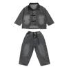 Traje de Mezclilla con Hebilla para Niños Ropa de Primavera y Otoño Conjunto de Dos Piezas Nacional con Estilo Guapo para Niños Ropa de Moda Estilo Occidental para Niños Genial