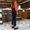 Pantalones Jeans Negros Micro-acampanados para Mujer Cortos 2024 Nuevos de Cintura Alta Adelgazantes Verano Delgados Ocho-nueve
