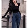 Camiseta Básica Vazada Estilo Francês para Mulheres, Blusa da Moda de Manga Longa com Toque Sofisticado, Blusa de Verão Ombro a Ombro Ajustada