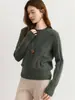 Suéter Pulóver de Cachemira Gruesa con Cuello Redondo y Punto Trenzado para Mujer Otoño Invierno 2026, Jersey Grueso con Patrón Retorcido de Manga Larga, Top Corto de Punto