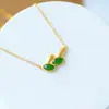 S925 Prata Antiga Incrustada Jade Natural Hetian Jaspe Folha Pingente Safira Elegante Colar Clavícula Transmissão Ao Vivo Atacado