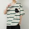 Camiseta de manga corta para hombre, estilo holgado, de marca de moda, para estudiantes, cuello redondo, a rayas, de media manga, 2024