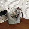 Bolsa Grande de Punto con Estilo Perezoso de Otoño para Mujer, Bloques de Color, Patchwork de Cuero, Colgante de Cuentas de Madera, Bolso de Hombro Único, Retro, para Viaje, Gran Capacidad, Bolso de Mujer