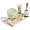 Set de Cuenco de Matcha Rayado Tridimensional Pintado a Mano y Batidor, Cuenco de Té Grande y Soporte para Batidor para la Ceremonia del Té de la Dinastía Song