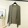 Cardigan Feminino de Manga Longa com Decote V em Modal para Primavera e Verão, com Cordão para Ajuste, Fino, Solto, Casual, Plus Size, Top Versátil