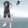 Conjunto de Regata Sem Mangas de Corrida Masculina de Secagem Rápida Transfronteiriço Roupas de Treinamento Físico Camisa de Basquete Conjunto de Duas Peças com Regata e Shorts de Verão