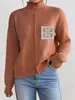 Suéter Pulóver de Punto para Mujer, Color Sólido, Cuello Medio Alto, con Bolsillos Huecos de Lentejuelas y Diseño de Retazos, Nuevo para Otoño e Invierno, Europeo y Americano, Transfronterizo