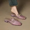 Mules femininas de salto médio com bico fechado, novo modelo de verão 2026, sandálias slip-on de salto grosso estilo coreano versáteis para mulheres