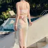 Bikini Bikini Traje de Baño de Tres Piezas para Mujer, Vacaciones en Playa Tropical Manantial Caliente Colorido Dulce Chica Traje de Baño