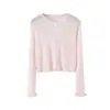 Cárdigan de Punto Multicolor con Borde Fruncido para Mujer, Cuello Redondo de un Solo Botón, Delgado Protector Solar, Prenda Exterior Corta al por Mayor