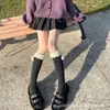 Meias Lolita Longas até o Joelho com Forro de Lã e Bolas de Pelo para Mulheres no Outono e Inverno Meias Japonesas JK Lolita Brancas Grossas
