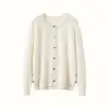 Cárdigan de cachemira para mujer con cuello redondo y adornos de pedrería, una capa base elegante y cálida de manga larga, un nuevo suéter de punto para otoño/invierno