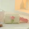 Bolsa de maquillaje de pana, linda y elegante, neceser con flores de tulipán, bolsa de maquillaje portátil y de gran capacidad para salidas