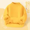 Suéter forrado de polar para niños, prenda interior térmica engrosada de invierno para niños, suéter de punto con cuello alto parcial de otoño e invierno para niños, top de punto elegante