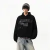 Sudadera con Capucha Estilo Americano Estampado de Letras Moteado Degradado para Hombres y Mujeres, Otoño, Atractivo Travieso, Casual, Chaqueta de Pareja, Holgada, Versátil, Sudadera con Capucha