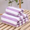 Toalha Listrada de Fleece Coral Catiônica Espessa Secagem Rápida Absorvente Toalha de Banho Presente Presente de Mão Toalha de Banho de Duas Peças
