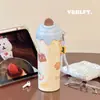 Taza Termo Nueva Estilo para Helado, Taza de Agua de Acero Inoxidable con Dibujos Animados, Taza Portátil de Popote de Aspecto Elegante para Estudiantes Hombres y Mujeres