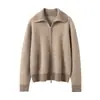 26 Otoño/Invierno Mujer Grueso de Doble Capa Espiga Cachemir Doble Cremallera Cuello Cárdigan Casual Adelgazante Chaqueta de Punto