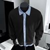 Sudadera Cardigan Gris Cleanfit de Dos Piezas Falsas para Hombre Otoño Marca de Moda Americana Miu Camisa Chaqueta de Cuello Nicho