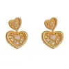 Pendientes Minimalistas de Metal con Circonita en Forma de Corazón Estilo Retro Francés, Diseño Único y Lujoso en Estilo Fresco