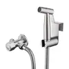 Set de Pistola de Rociado de Acero Inoxidable, Gancho para Tubería de Ducha, Base Perforada, Válvula de Ángulo con una Entrada y Dos Salidas, Manguera de Resorte para Inodoro, Salida Dual de Agua