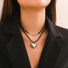 Collar de franela de cuerda negra con diseño geométrico de amor pequeño, joyería transfronteriza entre Europa y Estados Unidos, collar de corazón con codo simple
