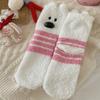 Terciopelo Coral Otoño e Invierno Nuevo Engrosado Oso de Dibujos Animados Caña Media Calcetines para Mujer Calientes Calcetines para Dormir Calcetines de Piso Hogar Transfronterizo