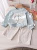 Traje nuevo de primavera y otoño para niñas, sudadera dulce y linda con bordado floral, estilo occidental, pantalones rectos holgados florales, conjunto de dos piezas