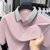 Camisa polo de seda helada de manga corta para hombre de alta gama, ropa de verano, top fino y fresco de negocios casual, camiseta con cuello de moda