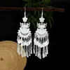 Pendientes Miao Étnicos de Borla Larga Estilo Nuevo, Pendientes Exagerados de Declaración de Moda Estilo Étnico de Plata Miao de Lujo Ligero
