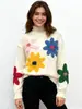 Amazon Aliexpress 2026 Novo Suéter Colorido Pequeno Floral Estilo Europeu e Americano para Mulheres com Bordado Pesado Tricô Pulôver para Mulheres