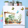 Prateleira de aquarela transfronteiriça, adesivo de parede de planta em vaso, mural de planta de hera verde suspensa em estilo nórdico, decoração de parede de PVC removível