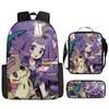 Mochila de desenho animado transfronteiriça bolso monstro do tesouro elfo do sonho bebê mochila conjunto de três peças para alunos do ensino fundamental e médio