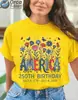 Transfronterizo [Talla europea] Nuevo modelo 2026 Aniversario 250 del Día de la Independencia de América Camiseta floral de manga corta para mujer